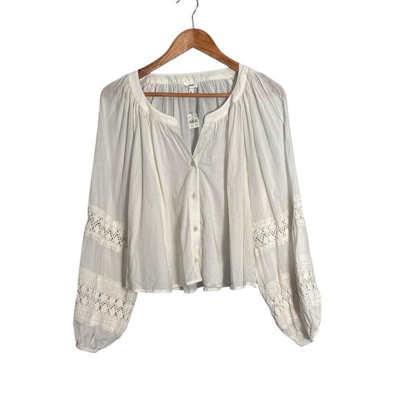 Aerie Tops - NWT Aerie White Crochet‎ Long Sleeve Button Down Shirt Cottage Medium Boho